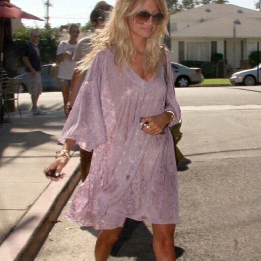 Karen Zambos Petite sheer Lavender Boho Mini Dress